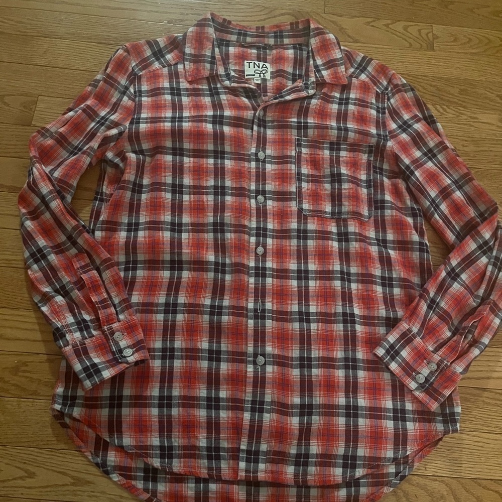 ❤️2/$50❤️[S]ARITZIA TNA Rae Oversized Plaid Button Down Shirt Red Womens Pocket